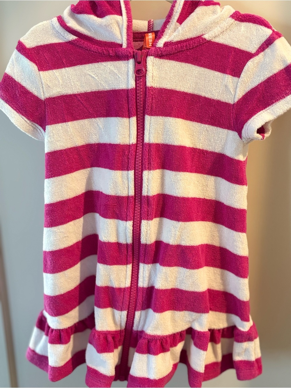 Joe Fresh Pink and White Striped Hooded Zip Dress